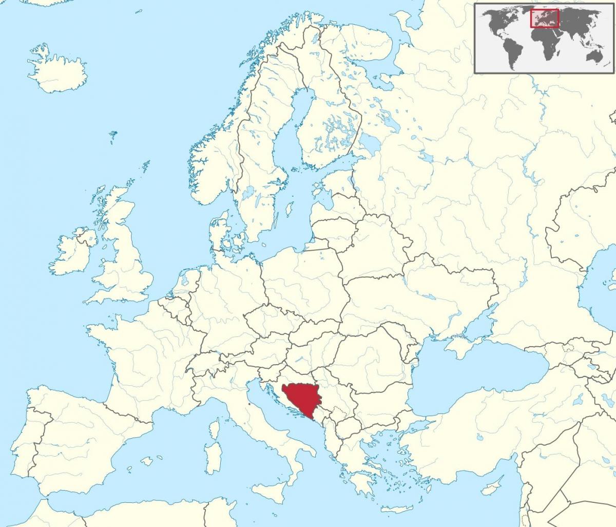 בוסניה על המפה של אירופה.