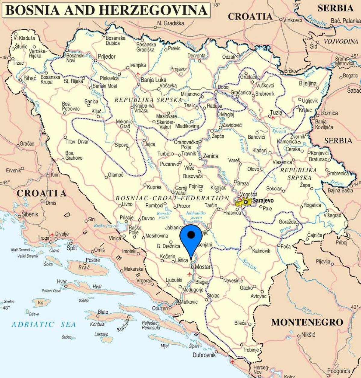 מפה של מוסטר בבוסניה הרצגובינה